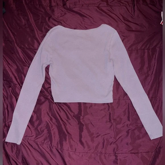 PacSun Women’s Long Sleeve Seam Detail Crop Top Dusty / Smokey Purple Large - Picture 3 of 4